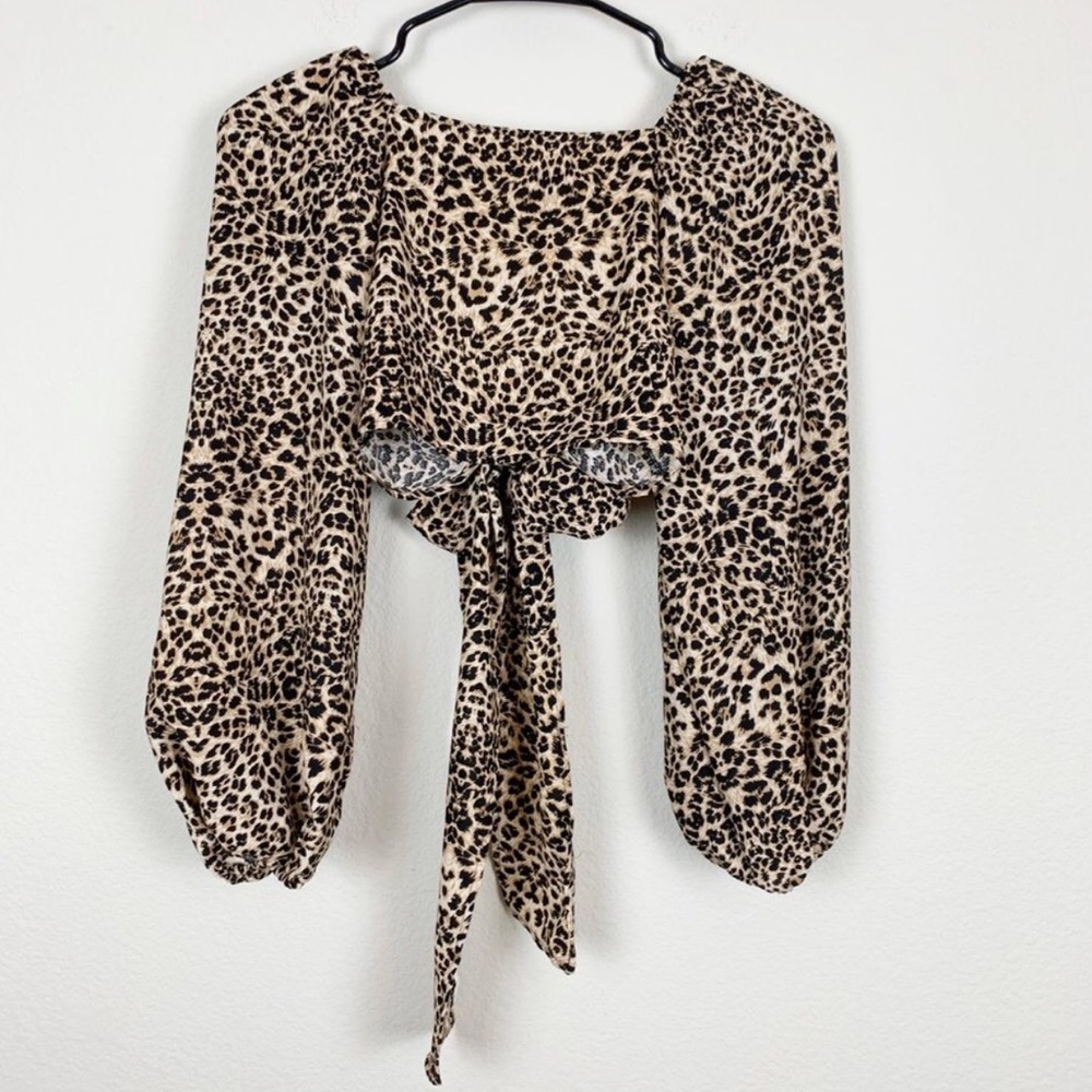 Audrey 3+1 Leopard Tie Crop Top - Picture 2 of 6